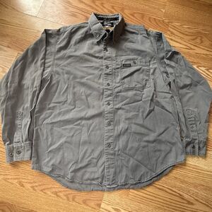 Vtg. Harley Davidson Gray Long Sleeve Button Front Denim Shirt w/Logo Large